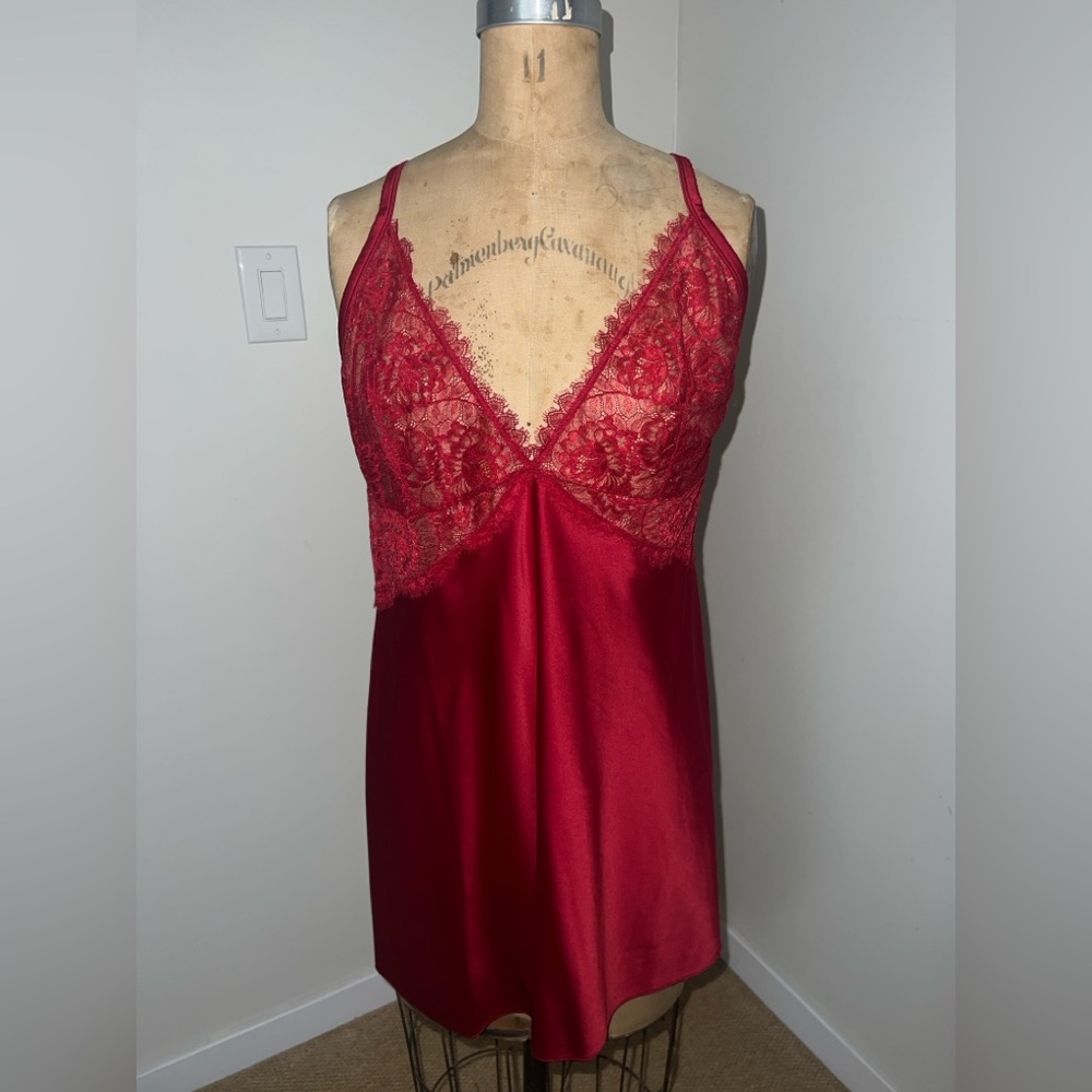 City Chic Crimson Lace-Trim Satin Chemise